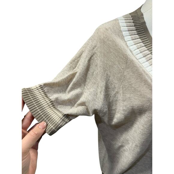 Reiss Sadie Cotton Blend Marled V-Neck Knit Top in Neutral - Picture 9 of 11